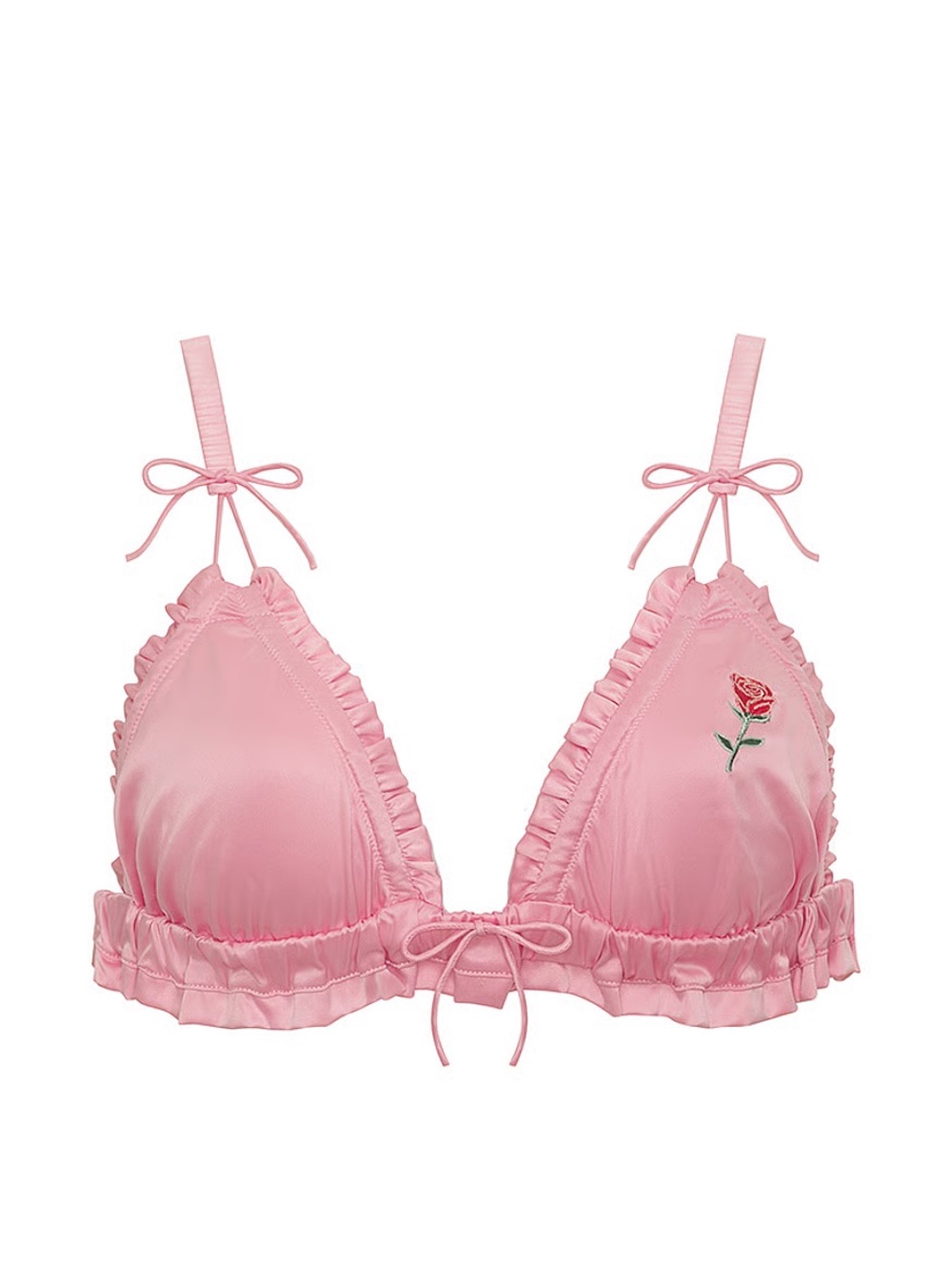 For Love And Lemons Everyday Pink Ruffle Triangle Bralette & Shorts Set - Picture 6 of 11